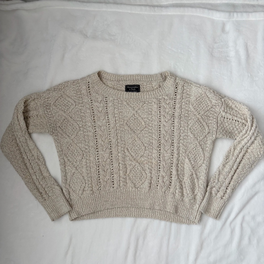 Abercrombie and Fitch Cable Knit Crewneck Sweater - Cream